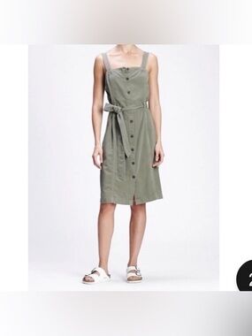 NEW Gap Springs Coquette Cottagecore Olive Green Apron Dress Soft Denim size L